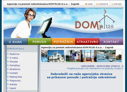 Agencija za promet nekretninama DOM PLUS Zagreb - Primjer web stranica agencije za nekretnine