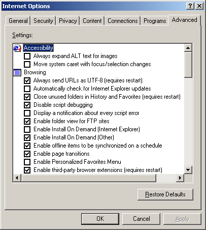 Internet Explorer - Podešavanje